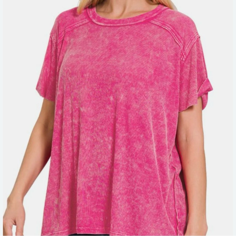 Zenana Washed Ribbed Short Sleeve Top